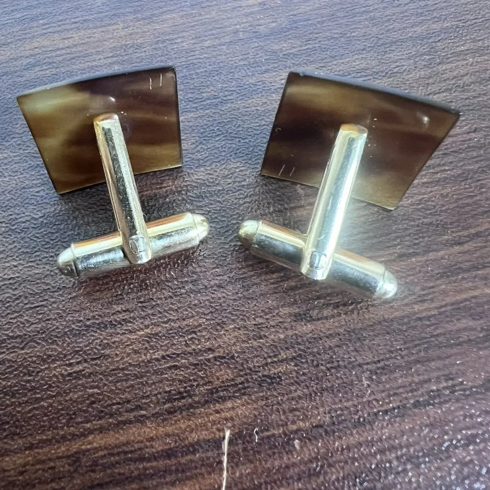 Victorian Faux Tortoise Shell & Gold Cuff Links 1/20 12KT Gold Filled‎ Cufflinks